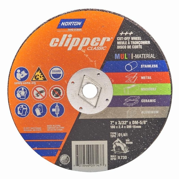 Norton Abrasives Norton Clipper 7 in. D X 5/8 in. Aluminum Oxide/Silicon Carbide Classic Cut-Off Wheel 1 pk 70184609147 - main